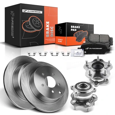 8 Pcs Rear Disc Brake Rotors & Ceramic Brake Pads & Hub Bearings