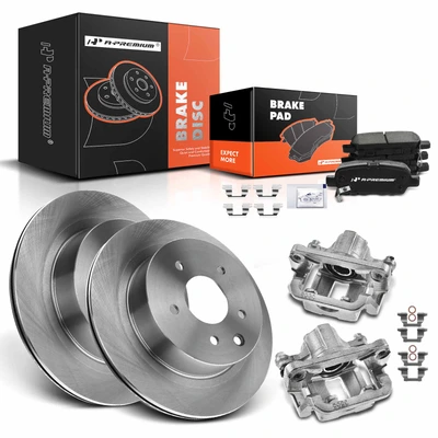 8 Pcs Rear Disc Brake Rotors & Ceramic Brake Pads & Brake Calipers for Nissan Leaf Rogue 2014-2018