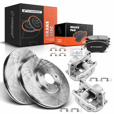 8 Pcs Front Disc Brake Rotors & Ceramic Brake Pads & Brake Calipers for Nissan Murano 2005-2012