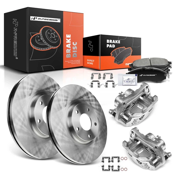 8 Pcs Front Disc Brake Rotors & Ceramic Brake Pads & Brake Calipers for 2009-2013 INFINITI G37