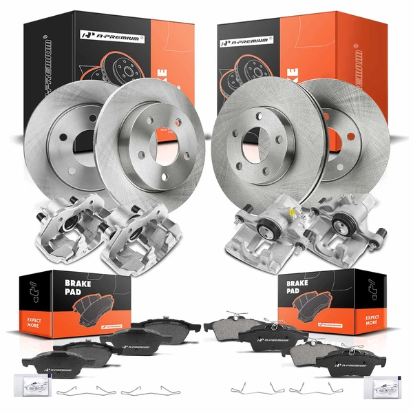 16 Pcs Front & Rear Disc Brake Rotors & Ceramic Brake Pads & Brake Calipers for 2005-2006 2008-2009 Mazda 3