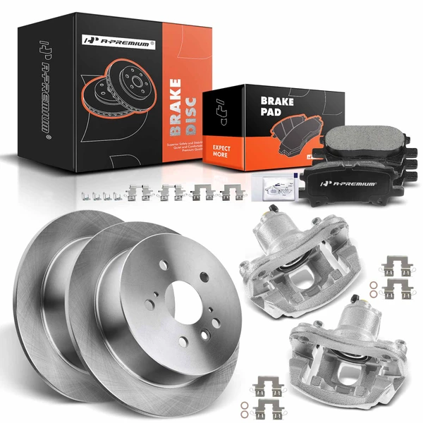 8 Pcs Rear Disc Brake Rotors & Ceramic Brake Pads & Brake Calipers for Toyota Highlander Lexus RX330