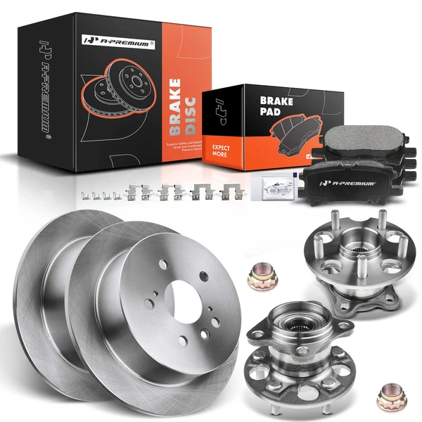 8 Pcs Rear Disc Brake Rotors & Ceramic Brake Pads & Hub Bearings for Toyota Highlander 04-07 AWD