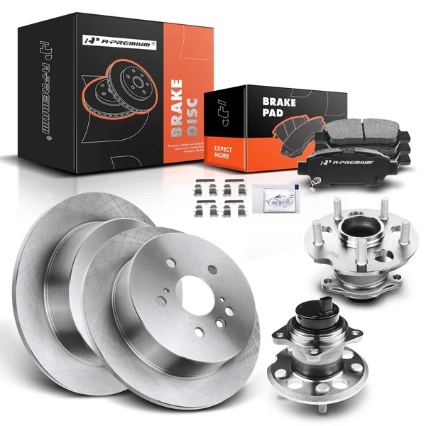 8 Pcs Rear Disc Brake Rotors & Ceramic Brake Pads & Hub Bearings for Toyota Sienna 2004-2010 FWD