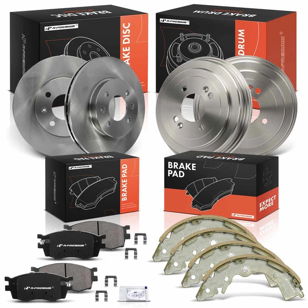 Front Disc Brake Rotors & Pads + Rear Drums & Shoes Kit, 12 Pcs, Front & Rear, A-Premium, APBRPR1947