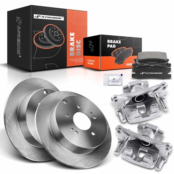 8 Pcs Rear Disc Brake Rotors & Ceramic Brake Pads & Brake Calipers for Mitsubishi Endeavor 3.8L