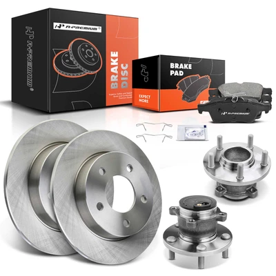 2005-2013 Mazda 3 Disc Brake Rotors and Ceramic Pads Kit with Calipers, 8 Pcs, Rear Driver & Passenger, A-Premium, APBRPR618