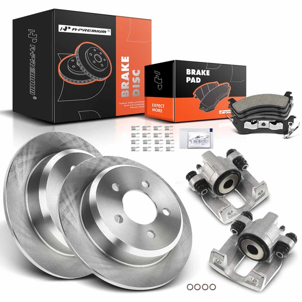 8 Pcs Rear Disc Brake Rotors & Ceramic Brake Pads & Brake Calipers for Jeep Grand Cherokee 1994-1998