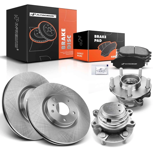 8 Pcs Front Disc Brake Rotors & Ceramic Brake Pads & Hub Bearings for 2014-2017 INFINITI QX70