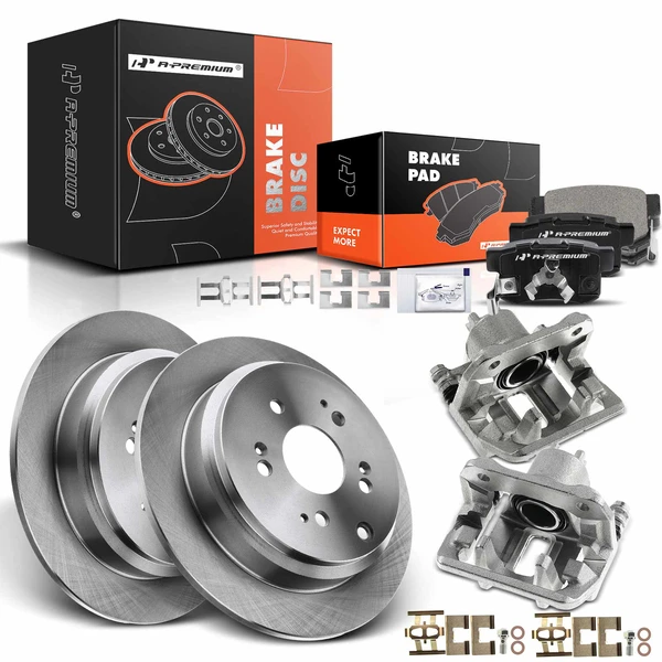 2007-2016 Honda CR-V Disc Brake Rotors and Ceramic Pads Kit with Calipers, 8 Pcs, Rear Driver & Passenger, A-Premium, APBRPR712