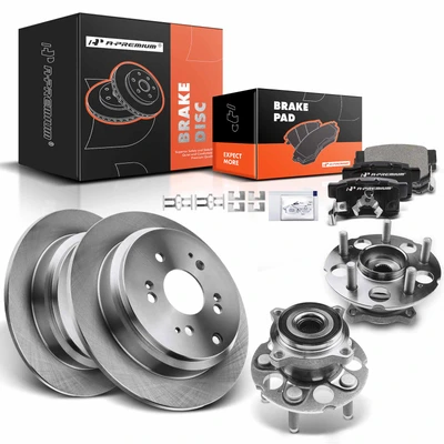 8 Pcs Rear Disc Brake Rotor & Pads + Hub Bearing
