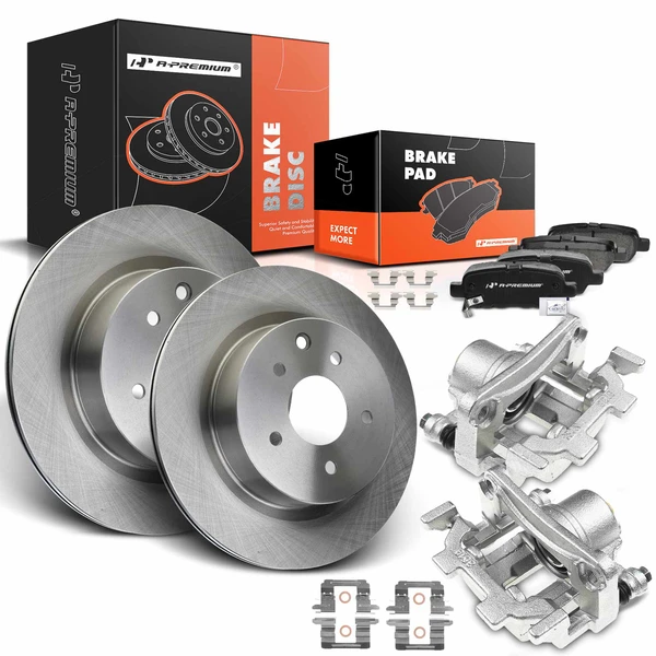 Disc Brake Rotors and Ceramic Pads Kit with Calipers, 8 Pcs, Rear Driver & Passenger, A-Premium, APBRPR643