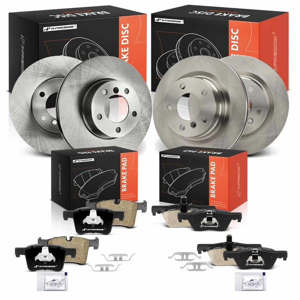 2013-2018 BMW 320i Disc Brake Rotors and Ceramic Pads Kit, 12 Pcs, Front & Rear, A-Premium, APBRPR1948