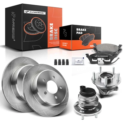 8 Pcs Rear Disc Brake Rotor & Pads + Hub Bearing