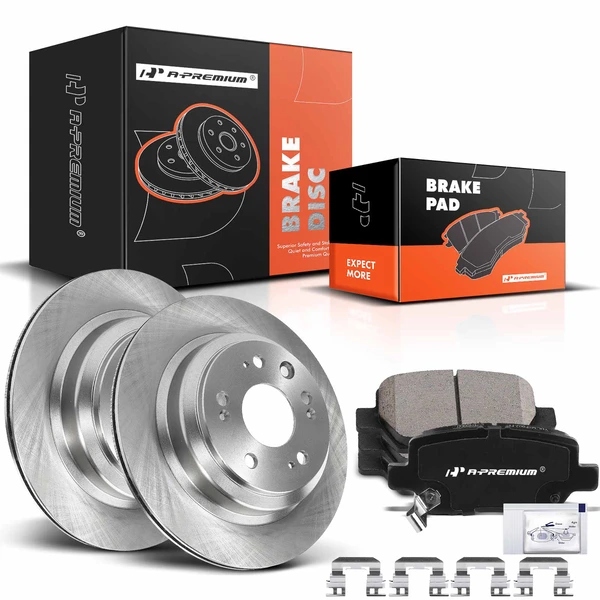 Disc Brake Rotors and Ceramic Pads Kit, 6 Pcs, Rear Driver & Passenger, A-Premium, APBRPR1076