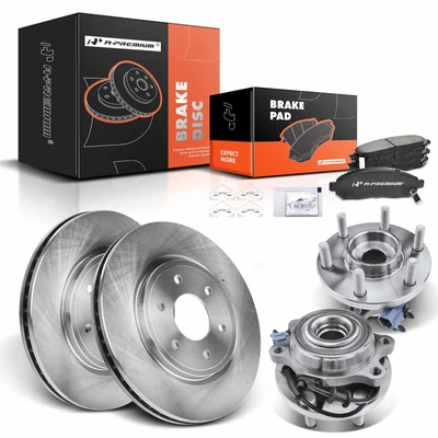 8 Pcs Front Disc Brake Rotor & Pads + Hub Bearing