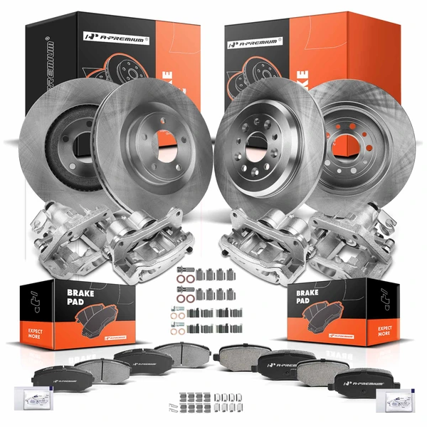 16 Pcs Front & Rear Disc Brake Rotors & Ceramic Brake Pads & Brake Calipers for 2011-2015 Lincoln MKX