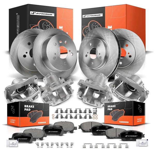 16 Pcs Front & Rear Disc Brake Rotors & Ceramic Brake Pads & Brake Calipers for Toyota Avalon Solara