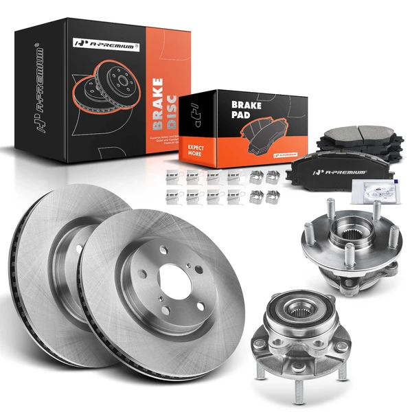 8 Pcs Front Disc Brake Rotors & Ceramic Brake Pads & Hub Bearings for Toyota RAV4 2006-2012 Scion tC