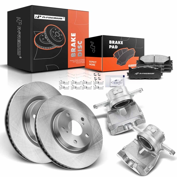 Disc Brake Rotors and Ceramic Pads Kit with Calipers, 8 Pcs, Front Driver & Passenger, A-Premium, APBRPR619