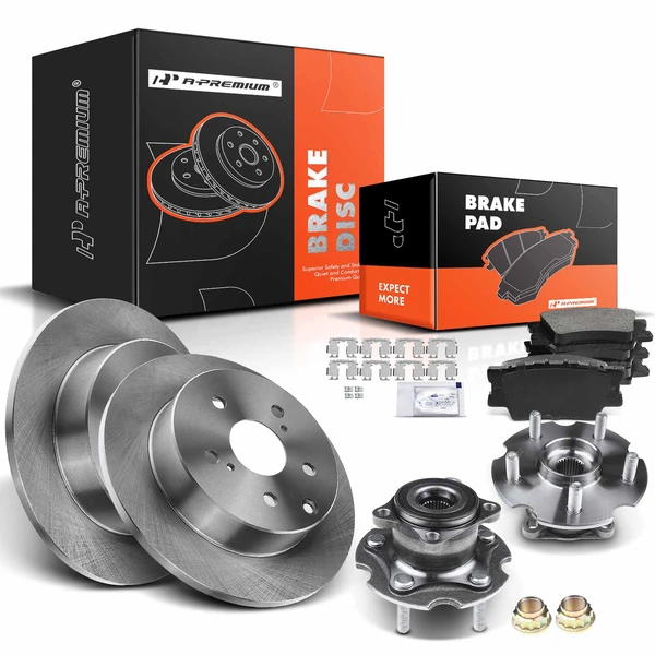 8 Pcs Rear Disc Brake Rotors & Ceramic Brake Pads & Hub Bearings for Toyota RAV4 2006-2018 AWD