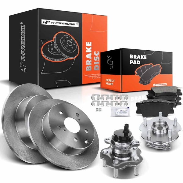 8 Pcs Rear Disc Brake Rotors & Ceramic Brake Pads & Hub Bearings for Toyota RAV4 06-18 Lexus FWD