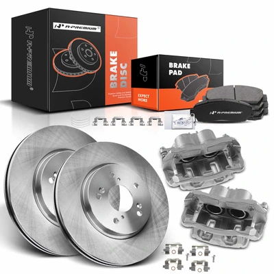 8 Pcs Front Disc Brake Rotor & Pads + Brake Caliper