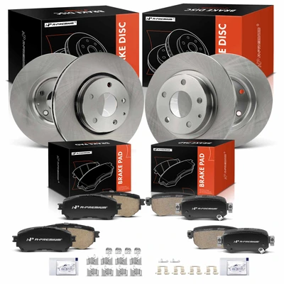12 Pcs Front & Rear Disc Brake Rotors & Ceramic Brake Pads
