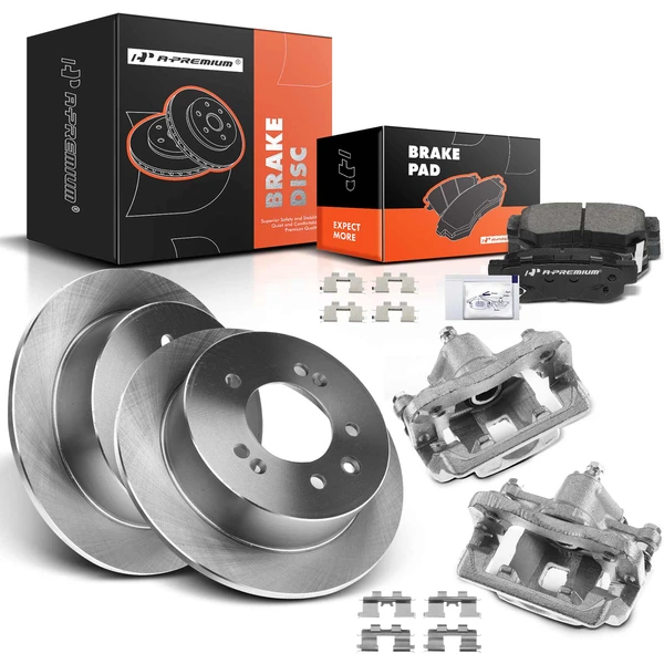 8 Pcs Rear Disc Brake Rotors & Ceramic Brake Pads & Brake Calipers for Hyundai Elantra 2007-2010