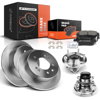 8 Pcs Rear Disc Brake Rotors & Ceramic Brake Pads & Hub Bearings