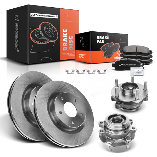 8 Pcs Front Disc Brake Rotors & Ceramic Brake Pads & Hub Bearings for 2014-2018 Nissan Altima