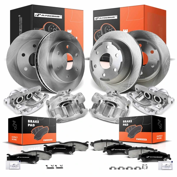 16 Pcs Front & Rear Disc Brake Rotors & Ceramic Brake Pads & Brake Calipers for Chevrolet Astro