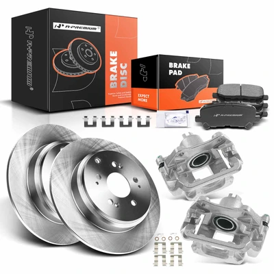 8 Pcs Rear Brake Rotors & Ceramic Brake Pads + Brake Caliper