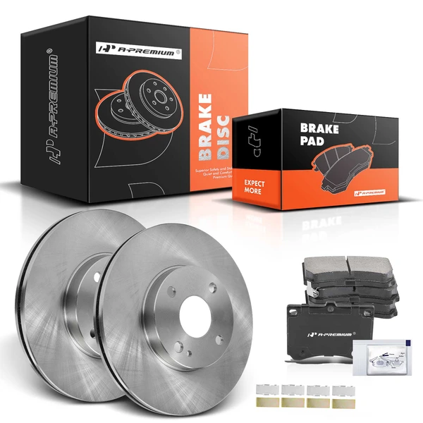 1991-2002 Ford Escort Disc Brake Rotors and Ceramic Pads Kit, 6 Pcs, Front Driver & Passenger, A-Premium, APBRPR916