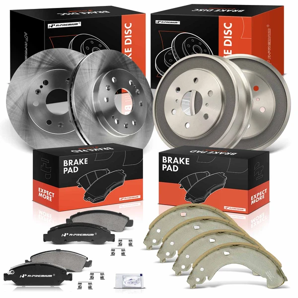 Front Disc Brake Rotors & Pads + Rear Drums & Shoes Kit, 12 Pcs, Front & Rear, A-Premium, APBRPR1953