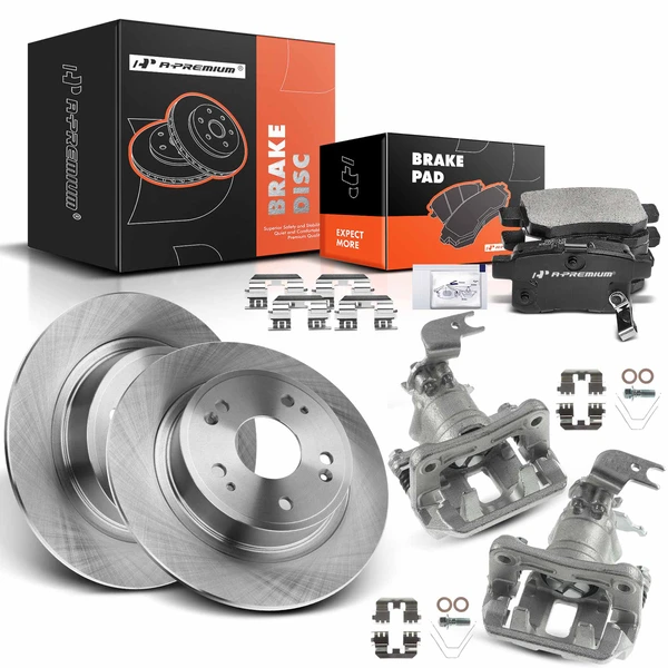 2013-2017 Honda Accord Disc Brake Rotors and Ceramic Pads Kit with Calipers, 8 Pcs, Rear Driver & Passenger, A-Premium, APBRPR730