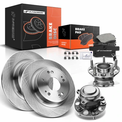 8 Pcs Rear Disc Brake Rotors & Ceramic Pads + Hub Bearing