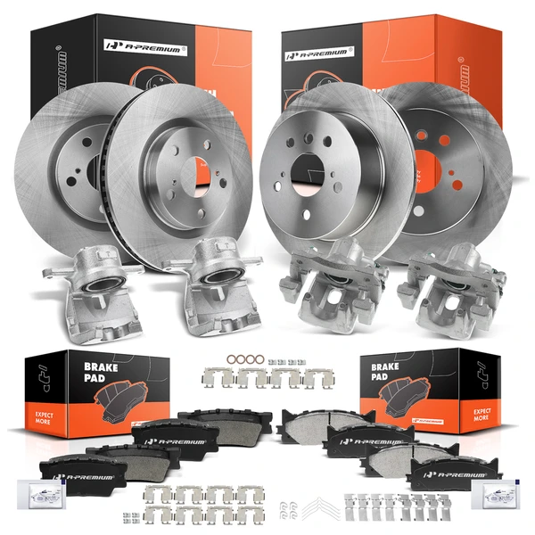 16 Pcs Front & Rear Disc Brake Rotors & Ceramic Brake Pads & Brake Calipers for Toyota Lexus