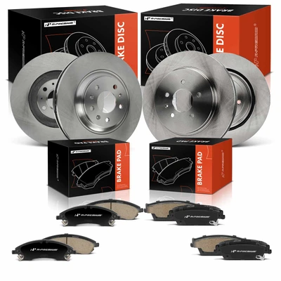12 Pcs Front & Rear Disc Brake Rotors & Ceramic Brake Pads