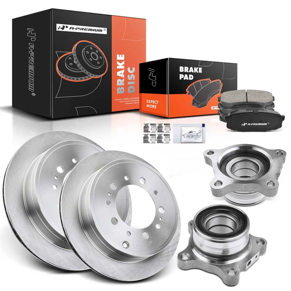 8 Pcs Rear Disc Brake Rotors & Ceramic Brake Pads & Hub Bearings for Lexus LX570 Toyota 2008-2019