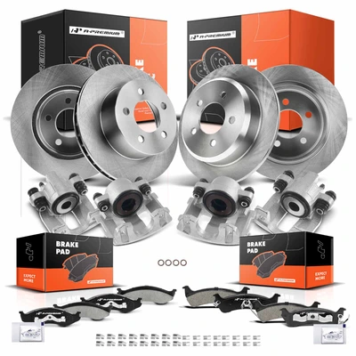 16 Pcs Front & Rear Disc Brake Rotors & Ceramic Brake Pads & Brake Caliper