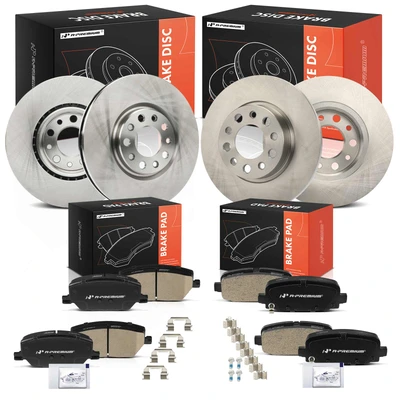 12 Pcs Front & Rear Disc Brake Rotors & Ceramic Brake Pads