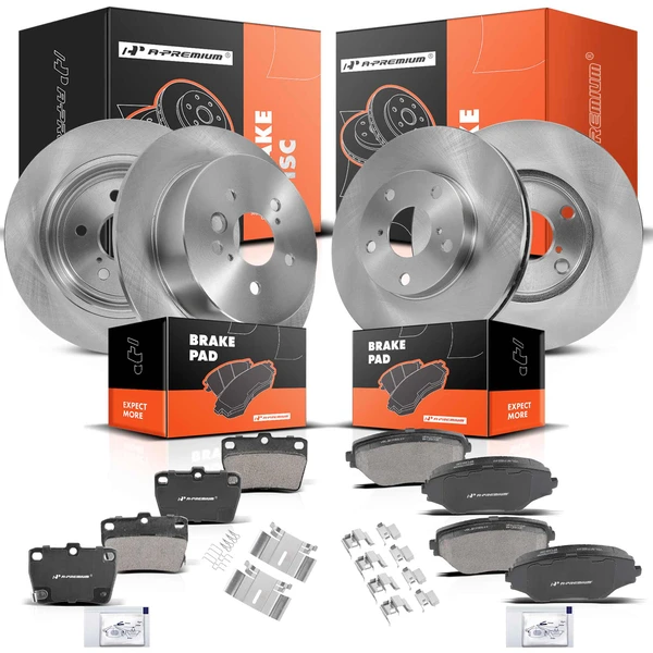 2004-2005 Toyota RAV4 Disc Brake Rotors and Ceramic Pads Kit, 12 Pcs, Front & Rear, A-Premium, APBRPR923