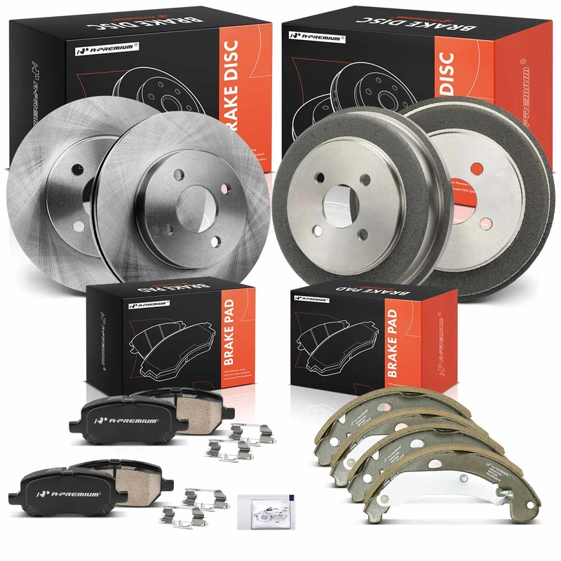 Brake Rotor + Brake Pad + Brake Drum + Brake Shoe, Set of 12, Front & Rear, A-Premium APBRPR1959