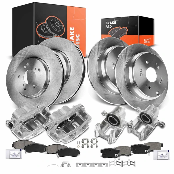 16 Pcs Front & Rear Disc Brake Rotors & Ceramic Brake Pads & Brake Calipers for Acura RDX 2007-2012
