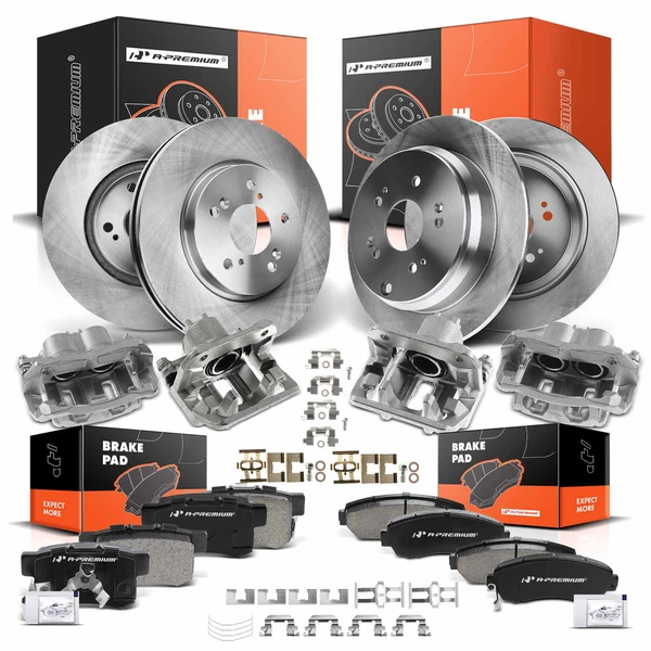 16 Pcs Front & Rear Disc Brake Rotors & Ceramic Brake Pads & Brake Calipers for 2007-2016 Honda CR-V