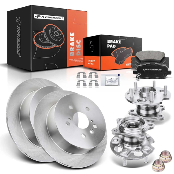 2009-2016 Toyota Venza Disc Brake Rotors and Ceramic Pads Kit with Calipers, 8 Pcs, Rear Driver & Passenger, A-Premium, APBRPR647