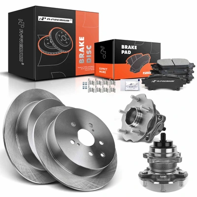 8 Pcs Rear Disc Brake Rotors & Ceramic Brake Pads & Hub Bearings