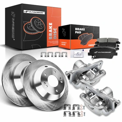 8 Pcs Rear Disc Brake Rotor & Pads + Brake Caliper