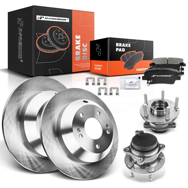 8 Pcs Rear Disc Brake Rotors & Ceramic Brake Pads & Hub Bearings for Hyundai Santa Fe 10-16 Kia FWD